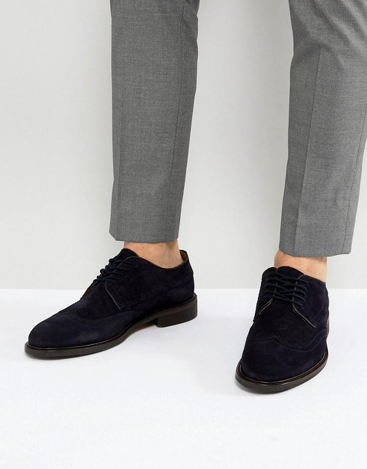 Selected Homme Suede Brogue Shoes - Navy