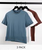 Asos Design 3 Pack T-shirt With Roll Sleeve In Multi - Multi