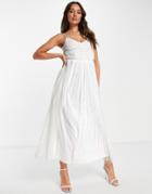 Vila Bridal Embellished Bodice Maxi Dress With Cut Out Back In White Texture