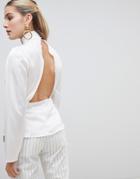 Fashion Union High Neck Blouse With Open Back - Cream