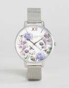 Olivia Burton Parlour Be Floral Silver Mesh Watch - Silver