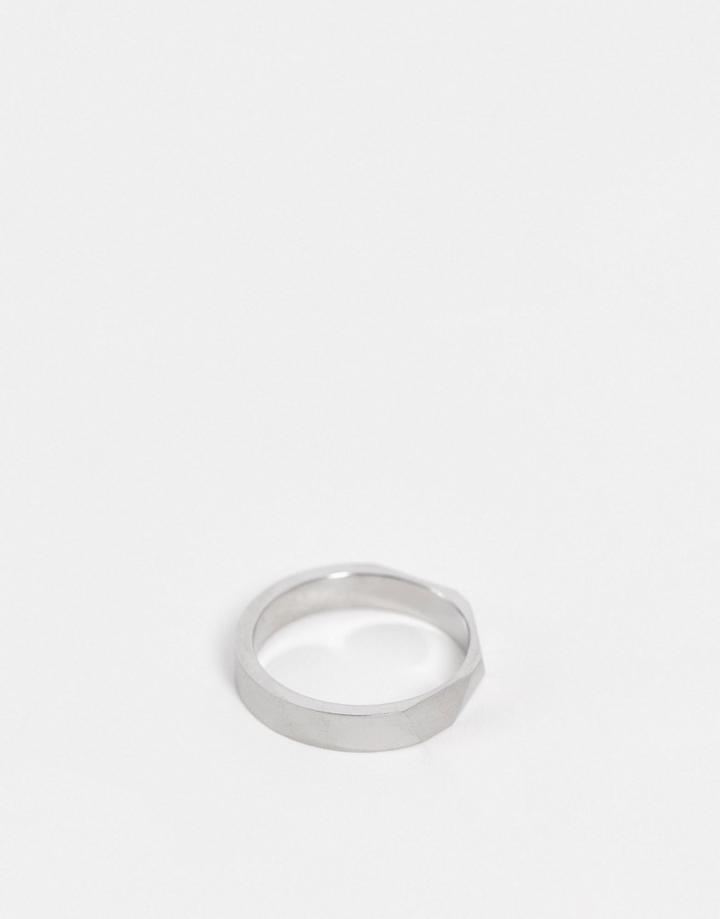 Asos Design Stainless Steel Pinky Ring With Brushed Texture In Silver Tone