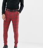 Heart & Dagger Super Skinny Suit Pants In Red Plaid Check - Red