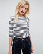 Asos Stripe Crew Neck Crop Top With Long Sleeve - Multi