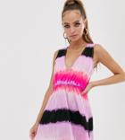 Asos Design Petite Twist Back Sundress In Pink Tie Dye Print