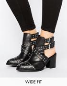 Asos Rocky Wide Fit Leather Studded Cut Out Ankle Boots - Black