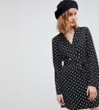 Reclaimed Vintage Inspired Polka Dot Tux Dress - Black