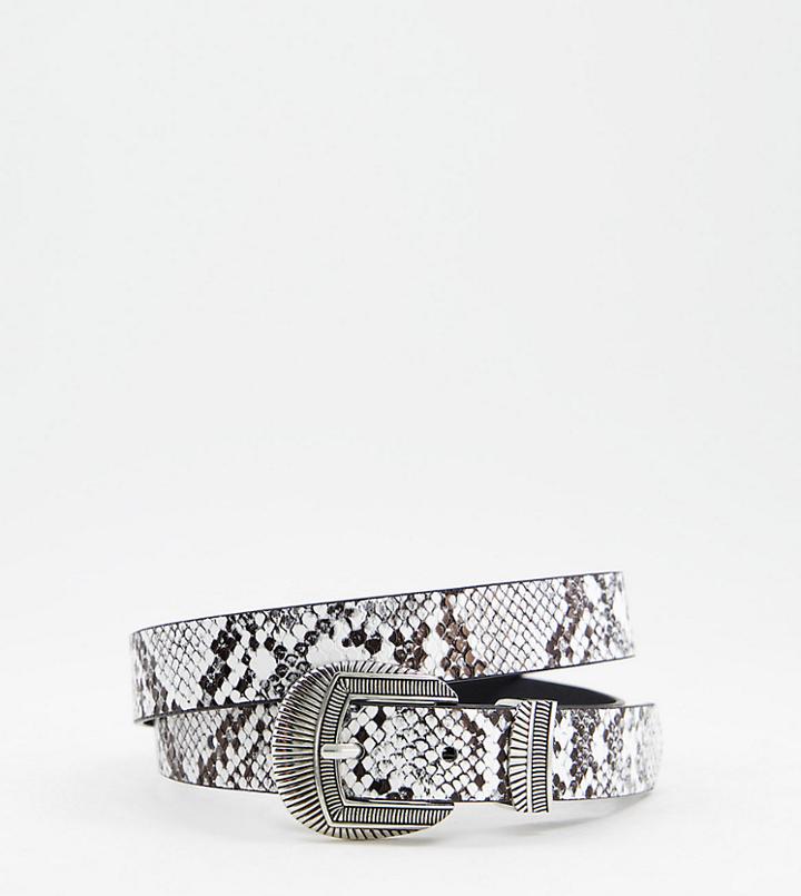 Glamorous Exclusive Waist And Hip Jeans Belt In Mono Snake With Silver Western Buckle-multi