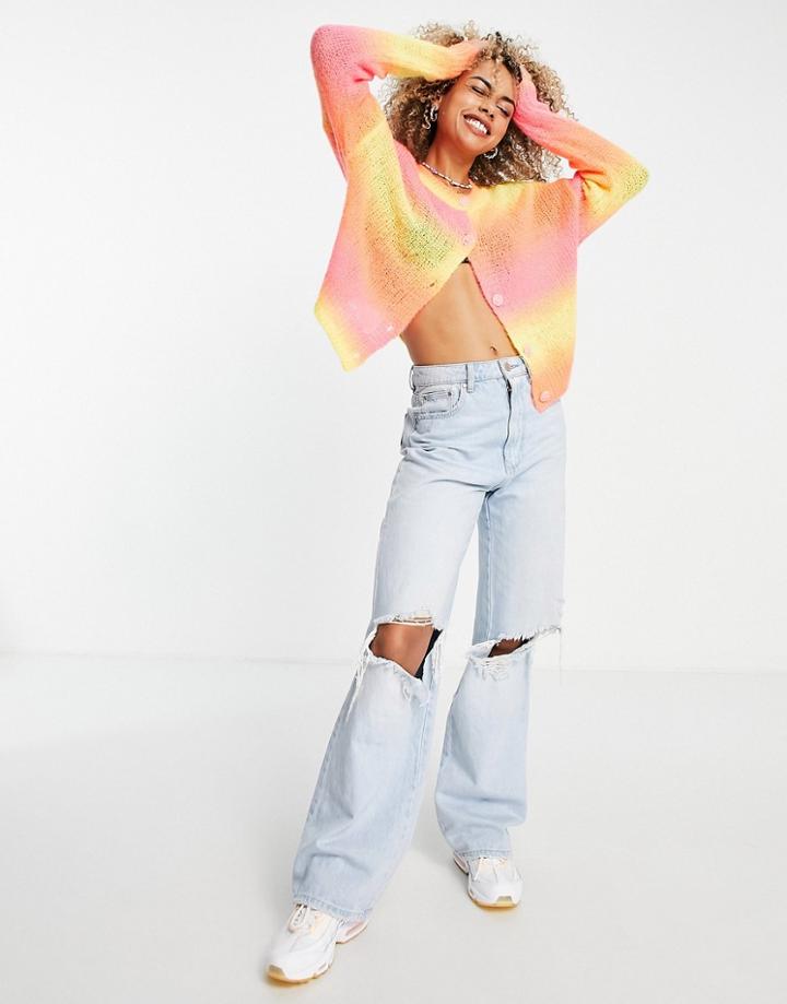 Asos Design Crew Neck Cardi In Space Dye-multi