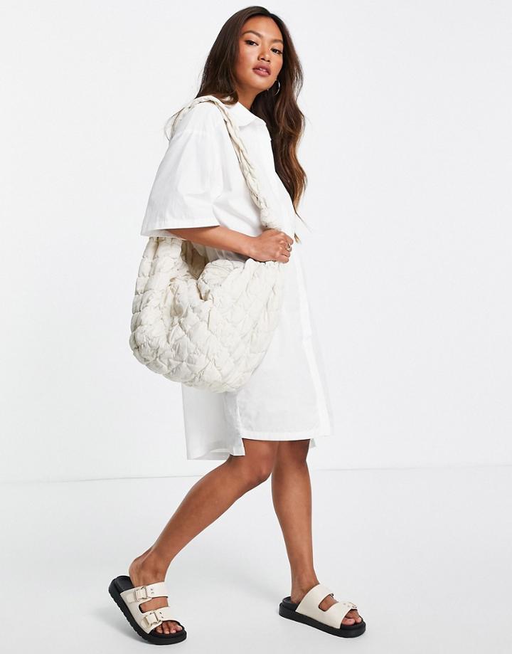 Mango Button Front Shirt Dress In White