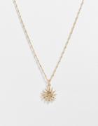 Asos Design Necklace With Sun Pendant In Gold Tone