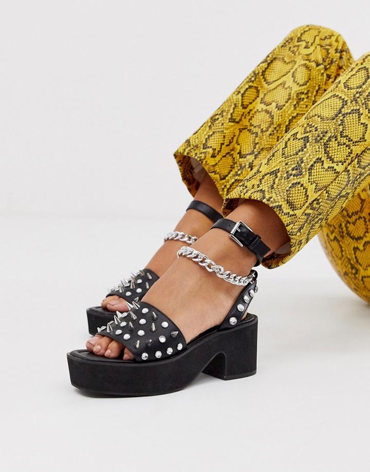 Asos Design Harsher Studded Heeled Sandals In Black