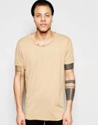 Asos Longline T-shirt In Slubby Fabric With Raw Scoop Neck In Beige - Golden Rod