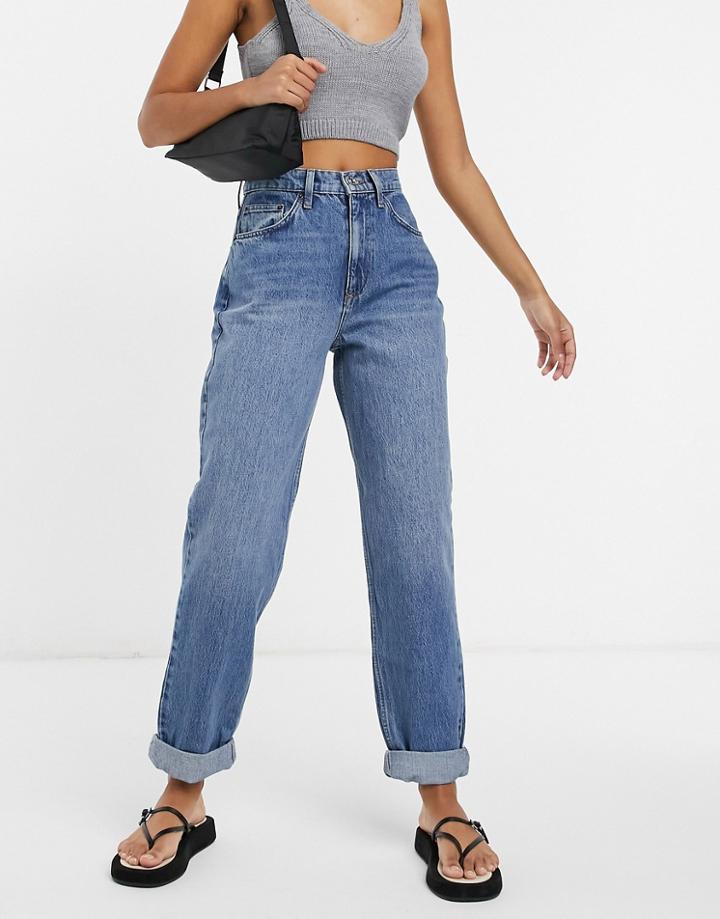 Asos Design High Rise 'slouchy' Mom Jean In Midwash-blues