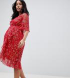 Asos Design Maternity Wrap Midi Dress With All Over Sequin-red