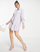 Lola May Tiered Shirt Dress In Lilac Gingham-multi
