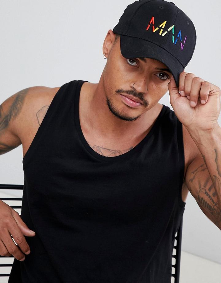 Boohooman Cap With Man Embroidery In Black - Black