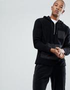 Asos Oversized Half Zip Fleece Hoodie With Nylon Pocket - Black