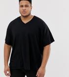 Asos Design Plus Oversized T-shirt With V Neck In Black - Black