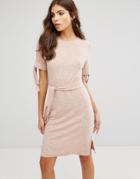 Lavish Alice Knitted Dress With Belt & Bow Detail - Beige