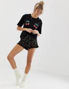 Asos Design Mix & Match Cherry Frill Pyjama Jersey Short - Multi