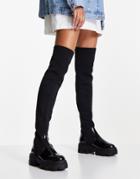 Asos Design Kimmy Flat Chunky Over The Knee Boots In Black