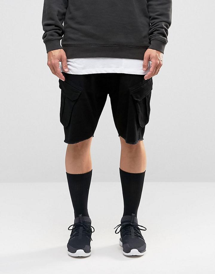 Asos Drop Cotch Cargo Shorts In Washed Black - Black