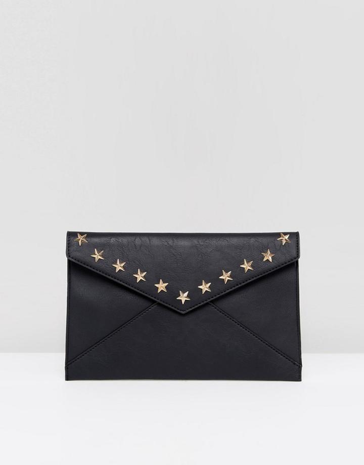 Yoki Envelope Clutch Bag With Star Studding - Black