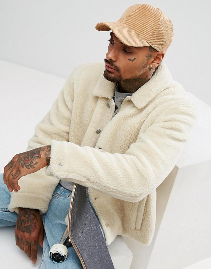 Asos Baseball Cap In Camel Jumbo Cord - Beige