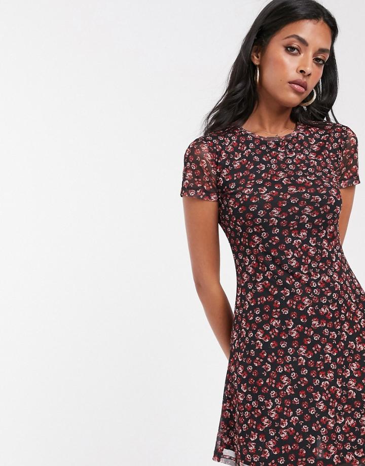 Stradivarius Mini Dress With Tulle In Floral Print-multi