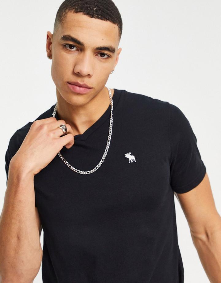 Abercombie & Fitch V Neck T-shirt In Black