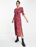 Nobody's Child Luna Heart Print Puff Sleeve Midi Dress In Red