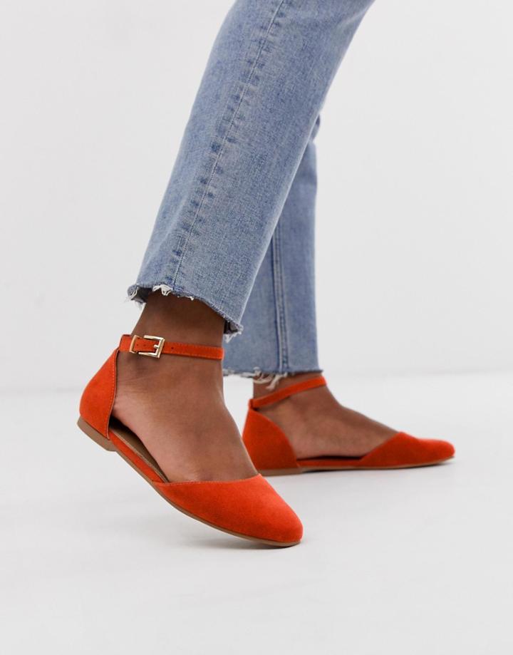 Asos Design Linton Square Toe Ballet Flats - Orange
