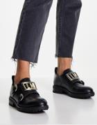 Love Moschino Chunky Flat Shoes With Buckle Strap In Black