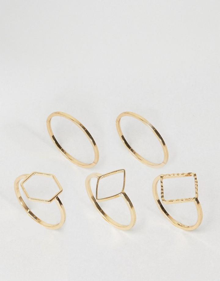 Asos Pack Of 5 Open Shape Rings - Gold