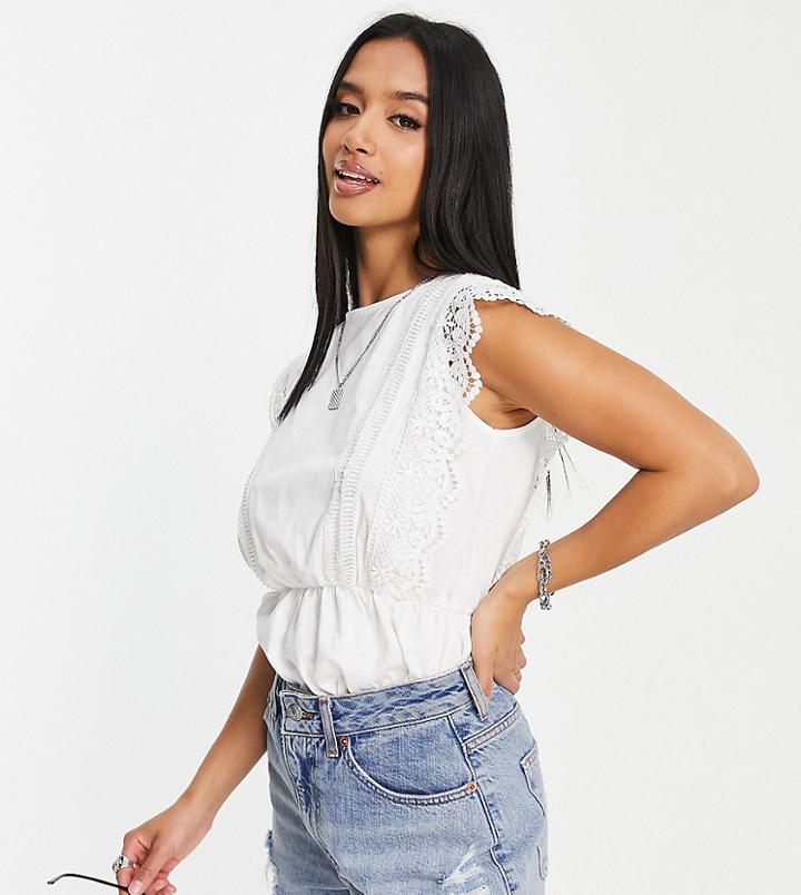 River Island Petite Broderie Ruffle Tee In White