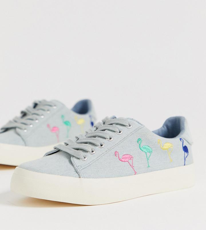 Asos Design Wide Fit Vocalist Embroidered Sneakers - Blue