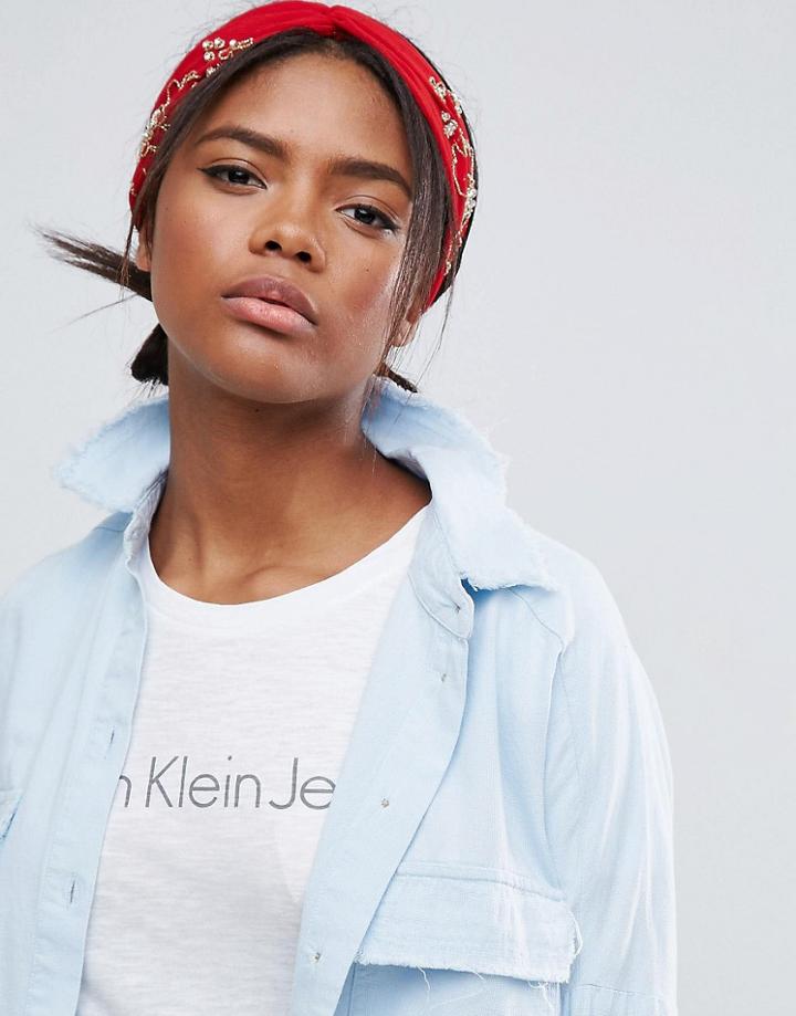 Asos Premium Sheer Bead Turban Headband - Red