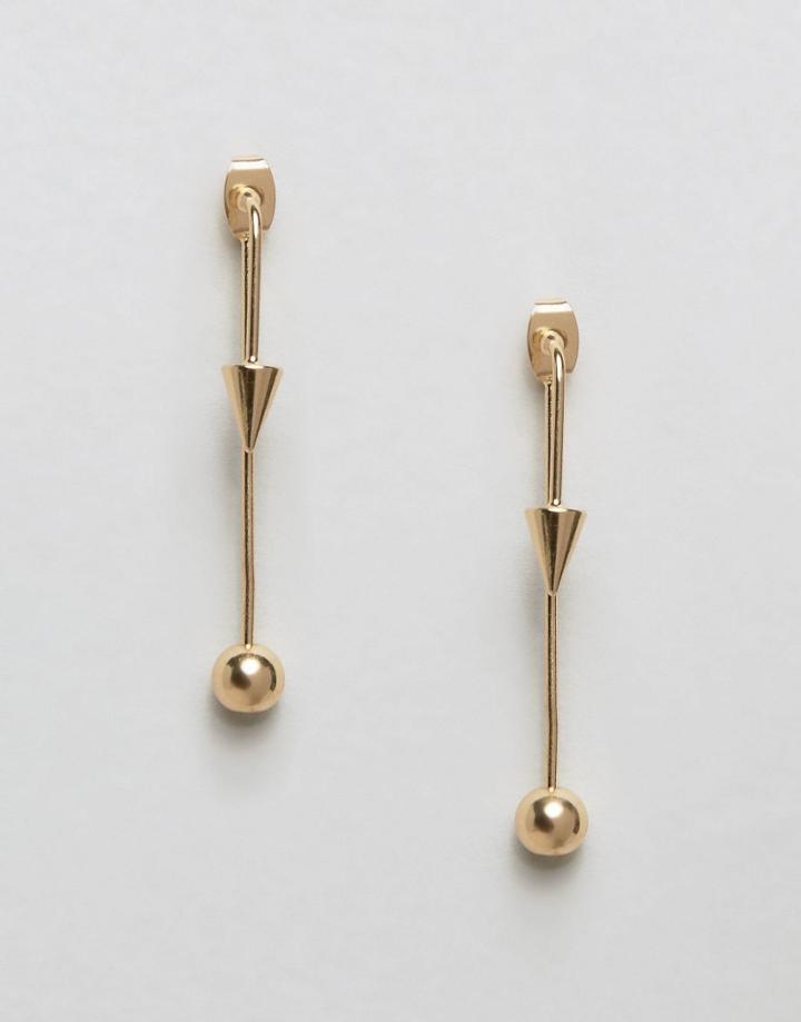 Nylon Stud Drop Arrow And Ball Earrings - Gold