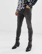 Asos Design Super Skinny Jeans In Washed Black - Gray