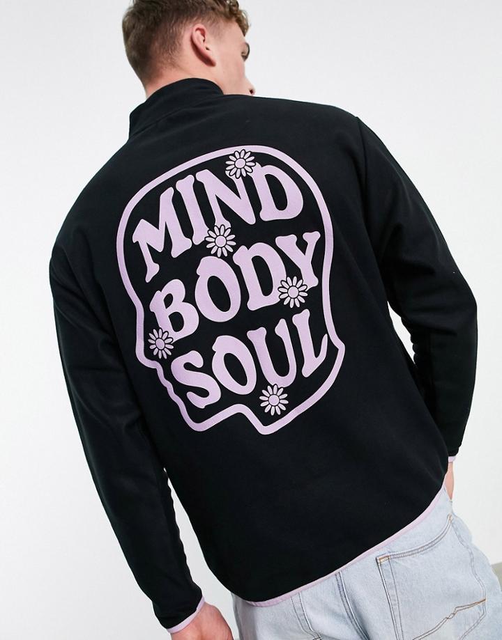 Asos Design Oversized Polar Fleece Half Zip Sweatshirt In Black With Multi Placement Prints