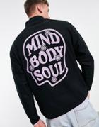 Asos Design Oversized Polar Fleece Half Zip Sweatshirt In Black With Multi Placement Prints