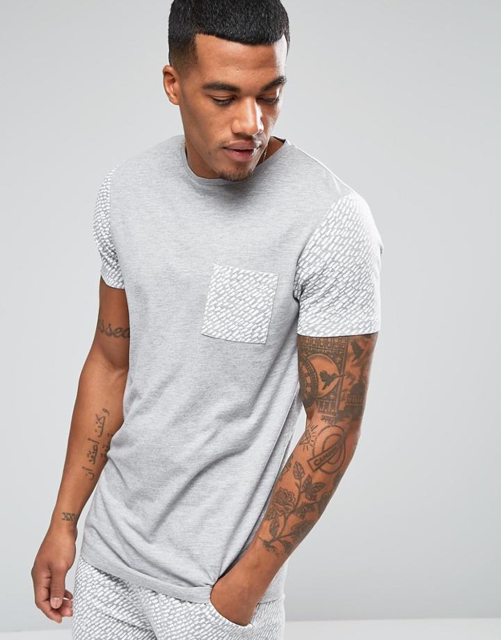 Asos Loungewear T-shirt With Brush Print - Gray