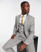River Island Plaid Suit Jacket In Gray