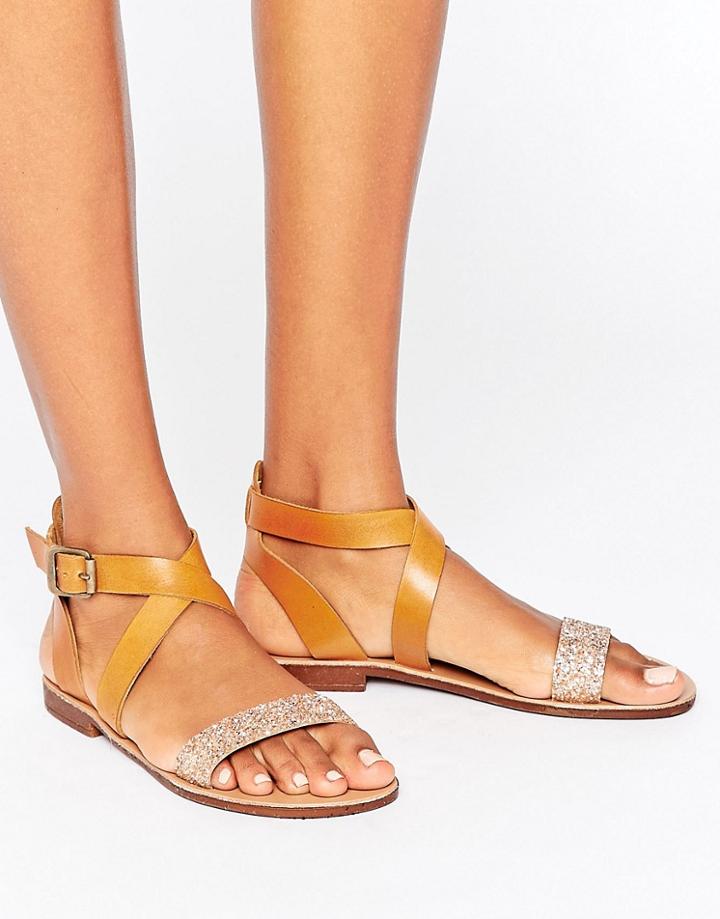 Dune Littas Glitter Flat Sandals - Tan