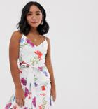 Parisian Petite Cami Strap Dress With Tie Waist In White Floral - White