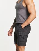Brave Soul Plaid Cargo Shorts In Charcoal-gray