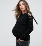 Asos Maternity Nursing Lace Up Shoulder Sweater - Black