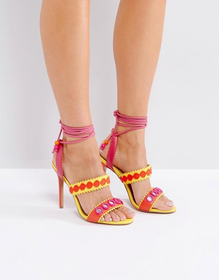 Forever Unique Lace Up Ankle Strap Zig Zag Heeled Sandal - Multi