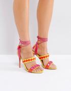 Forever Unique Lace Up Ankle Strap Zig Zag Heeled Sandal - Multi